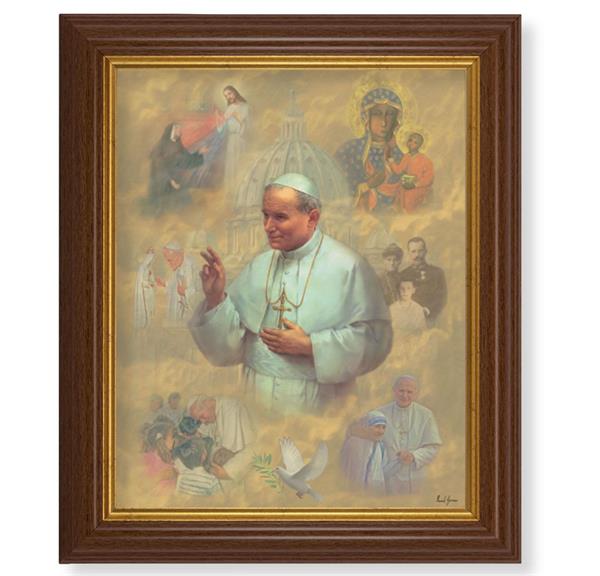 St. John Paul II Collage, 10.5"x12.5" Walnut Finished Fluted Frame, Gold Beaded Lip, Italian Print # 27056