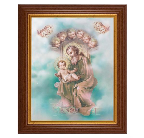St. Joseph and Child Enthroned, 10.5"x12.5" Walnut Finished Fluted Frame, Gold Beaded Lip, Italian Print # 27060