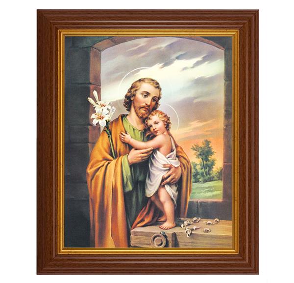 St. Joseph & Child, 10.5"x12.5" Walnut Finished Fluted Frame, Gold Beaded Lip, Italian Print # 27061