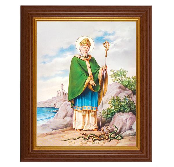 St. Patrick, 10.5"x12.5" Walnut Finished Fluted Frame, Gold Beaded Lip, Italian Print # 27062