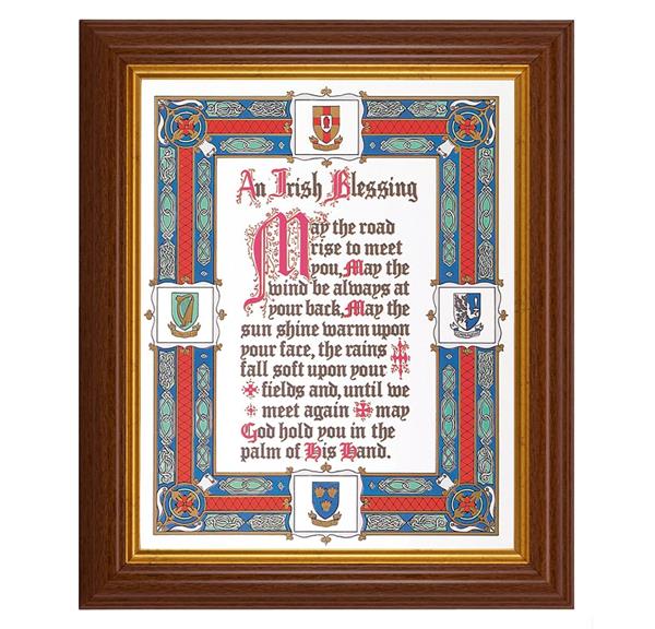 an Irish Blessing, 10.5"x12.5" Walnut Finished Fluted Frame, Gold Beaded Lip, Italian Print # 27063