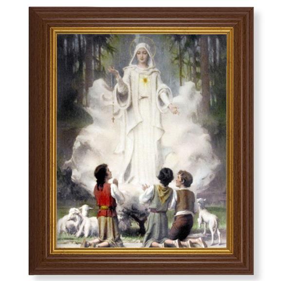 Our Lady of Fatima, 10.5"x12.5" Walnut Finished Fluted Frame, Gold Beaded Lip, Italian Print # 27073