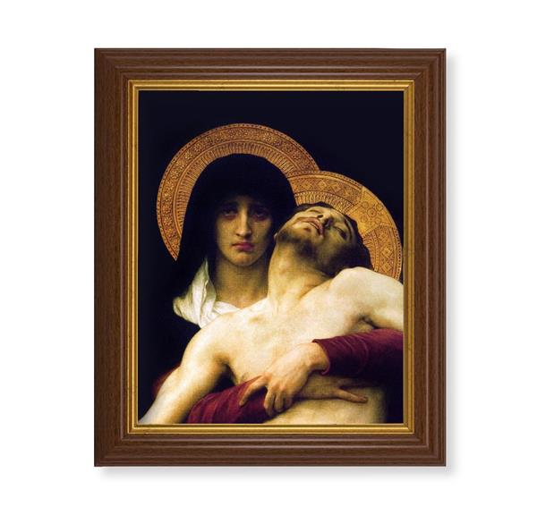Bouguereau: Pieta, 10.5"x12.5" Walnut Finished Fluted Frame, Gold Beaded Lip, Italian Print # 27075
