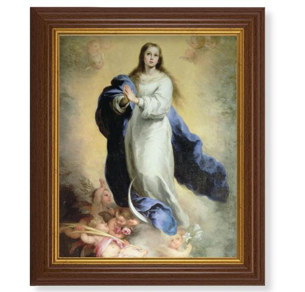 Murillo: The Immaculate Conception, 10.5"x12.5" Walnut Finished Fluted Frame, Gold Beaded Lip, Italian Print # 27077