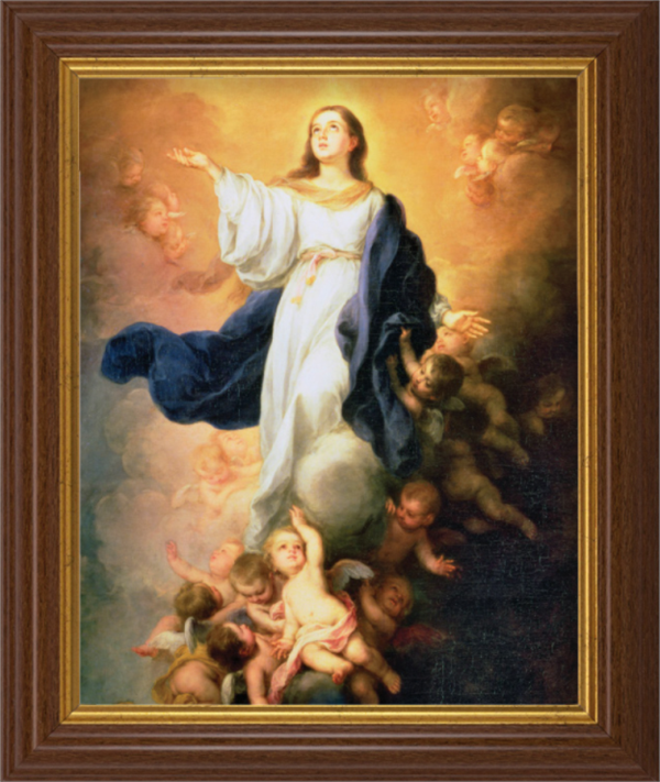 Murillo: The Immaculate Conception, 10.5"x12.5" Walnut Finished Fluted Frame, Gold Beaded Lip, Italian Print # 27078