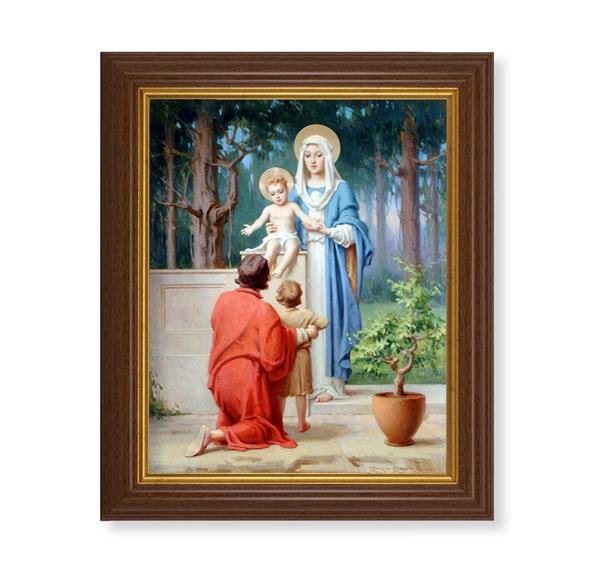 Chambers: The Holy Family with John The Baptist, 10.5"x12.5" Walnut Finished Fluted Frame, Gold Beaded Lip, Italian Print # 27082