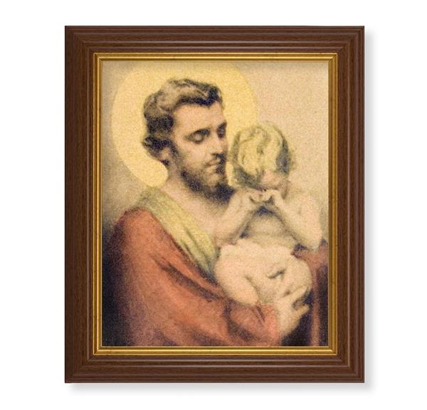 Chambers: St. Joseph with Crying Jesus, 10.5"x12.5" Walnut Finished Fluted Frame, Gold Beaded Lip, Italian Print # 27084