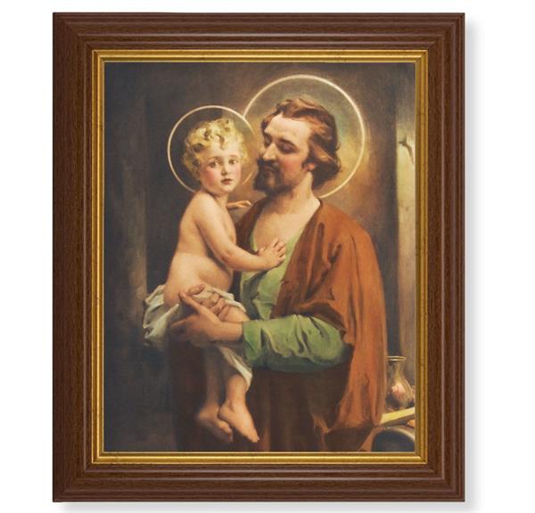 Chambers: St. Joseph & Child Jesus, 10.5"x12.5" Walnut Finished Fluted Frame, Gold Beaded Lip, Italian Print # 27085
