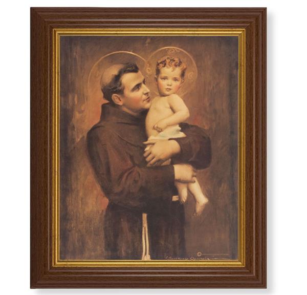 Chambers: St. Anthony & Child Jesus, 10.5"x12.5" Walnut Finished Fluted Frame, Gold Beaded Lip, Italian Print # 27086