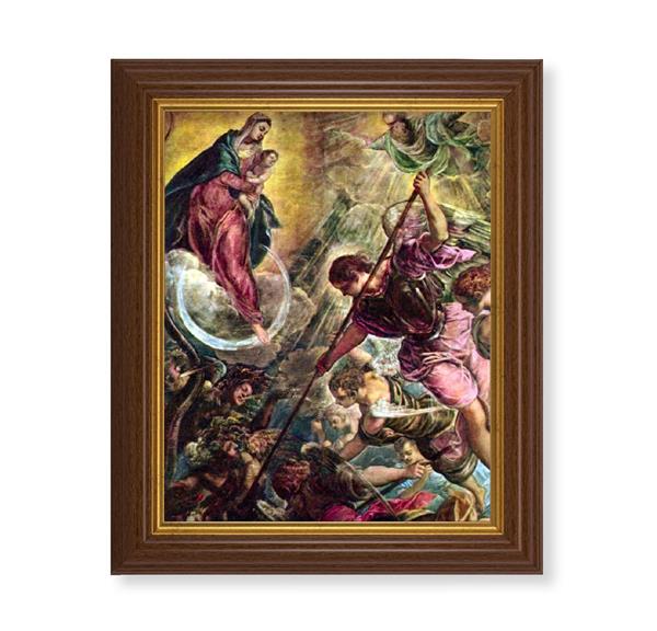 The Battle of Archangel Michael, 10.5"x12.5" Walnut Finished Fluted Frame, Gold Beaded Lip, Italian Print # 27087