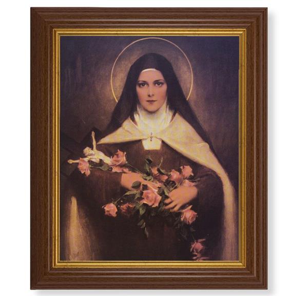 Chambers: St. Therese of Lisieux, 10.5"x12.5" Walnut Finished Fluted Frame, Gold Beaded Lip, Italian Print # 27089