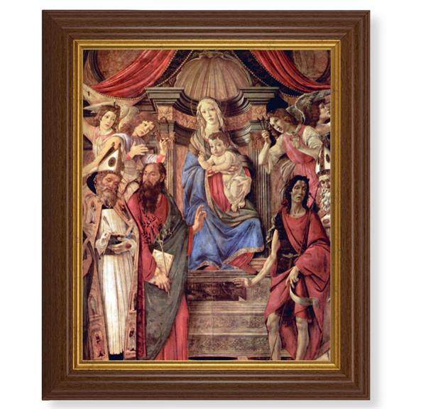 Madonna Enthroned with Angels & Saints, 10.5"x12.5" Walnut Finished Fluted Frame, Gold Beaded Lip, Italian Print # 27090