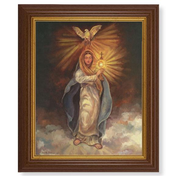 Mary with Monstrance, 10.5"x12.5" Walnut Finished Fluted Frame, Gold Beaded Lip, Italian Print # 27095