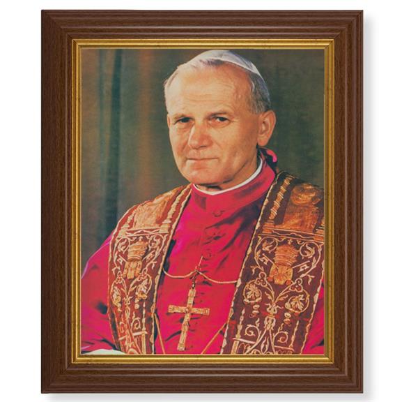 Pope John Paul II, 10.5"x12.5" Walnut Finished Fluted Frame, Gold Beaded Lip, Italian Print # 27096