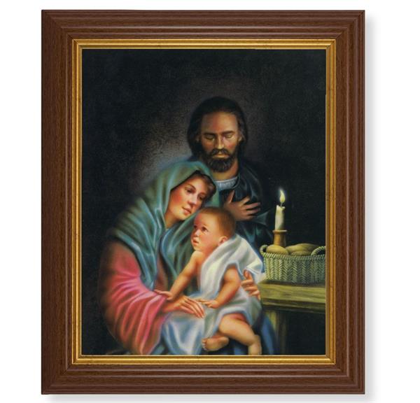 Holy Family Print, 10.5"x12.5" Walnut Finished Fluted Frame, Gold Beaded Lip, Italian Print # 27097