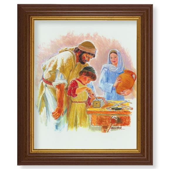 Hook: Jesus The Carpenter, 10.5"x12.5" Walnut Finished Fluted Frame, Gold Beaded Lip, Italian Print # 27099