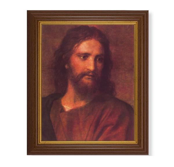 Hofmann: Christ at 33 Picture, 10.5"x12.5" Walnut Finished Fluted Frame, Gold Beaded Lip, Italian Print # 27100