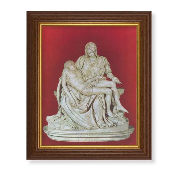 The Pieta Picture, 10.5"x12.5" Walnut Finished Fluted Frame, Gold Beaded Lip, Italian Print # 27107