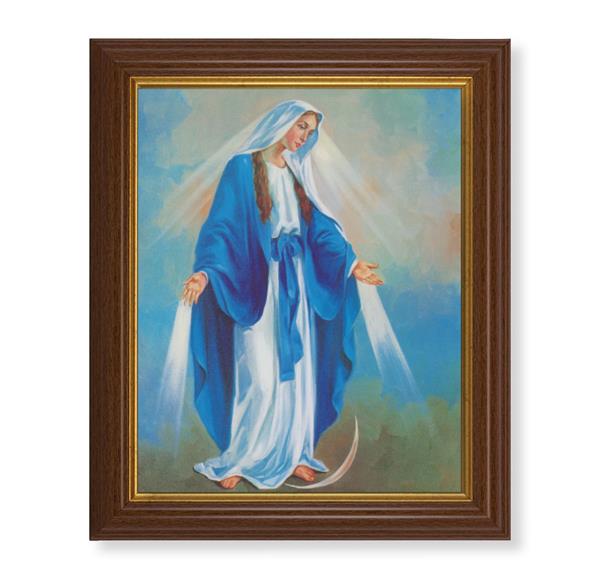 Our Lady of Grace Picture, 10.5"x12.5" Walnut Finished Fluted Frame, Gold Beaded Lip, Italian Print # 27115