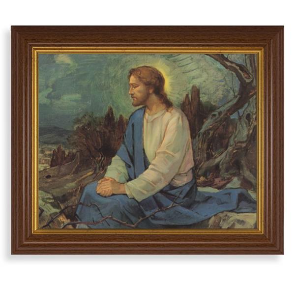 Meditation in The Garden Picture, 10.5"x12.5" Walnut Finished Fluted Frame, Gold Beaded Lip, Italian Print # 27117