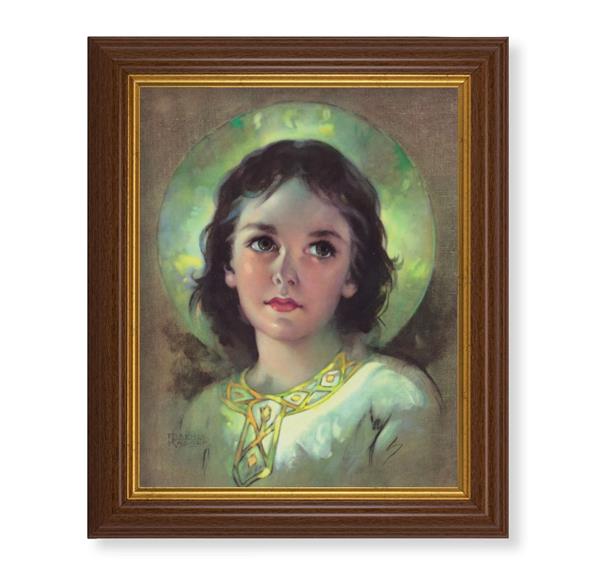 The Child Jesus Picture, 10.5"x12.5" Walnut Finished Fluted Frame, Gold Beaded Lip, Italian Print # 27118