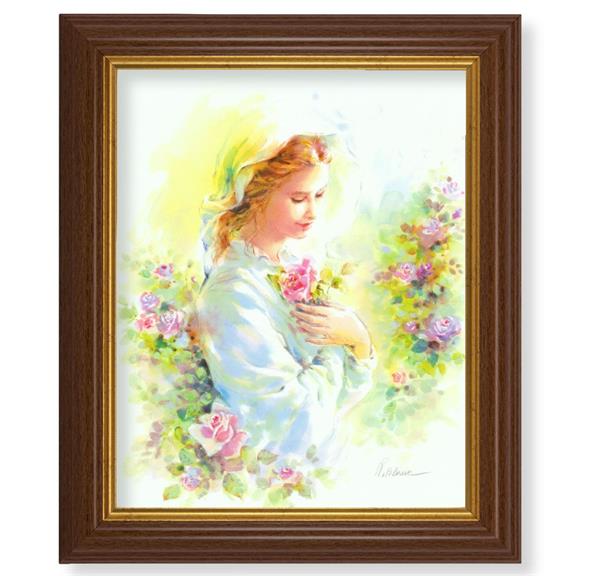 Blanc: Mystical Rose Picture, 10.5"x12.5" Walnut Finished Fluted Frame, Gold Beaded Lip, Italian Print # 27125