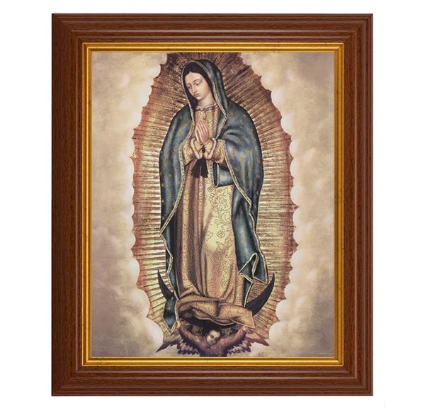 Our Lady of Guadalupe Picture, 10.5"x12.5" Walnut Finished Fluted Frame, Gold Beaded Lip, Italian Print # 27127