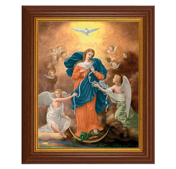 Our Lady Untier of Knots Picture, 10.5"x12.5" Walnut Finished Fluted Frame, Gold Beaded Lip, Italian Print # 27129