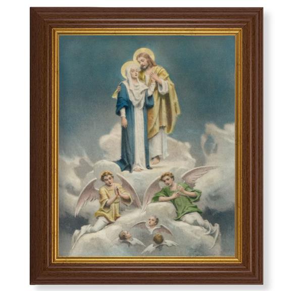 Chambers: Jesus & Mary in Heaven, 10.5"x12.5" Walnut Finished Fluted Frame, Gold Beaded Lip, Italian Print # 27134