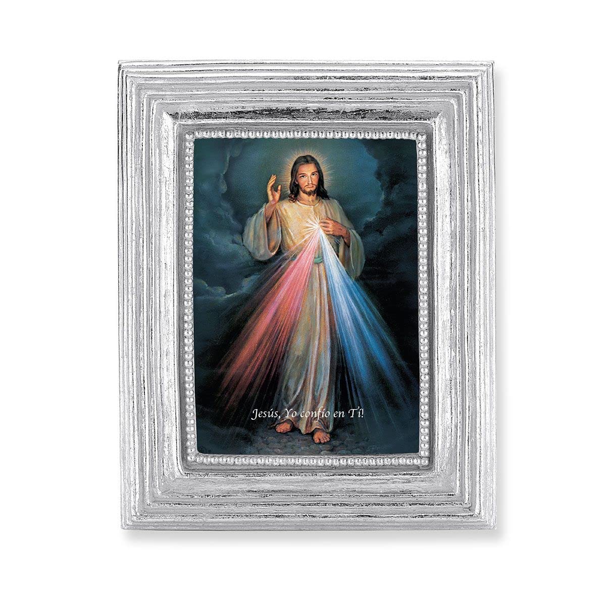 Spanish Divine Mercy Picture, Silver Finish 3-7/8"x4-3/4 Frame, Exclusive Gold Stamped Print Under Glass # 28363