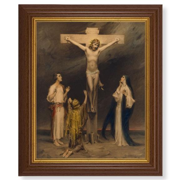 Chambers: The Crucifixion, 10.5"x12.5" Walnut Finished Fluted Frame, Gold Beaded Lip, Italian Print # 27136