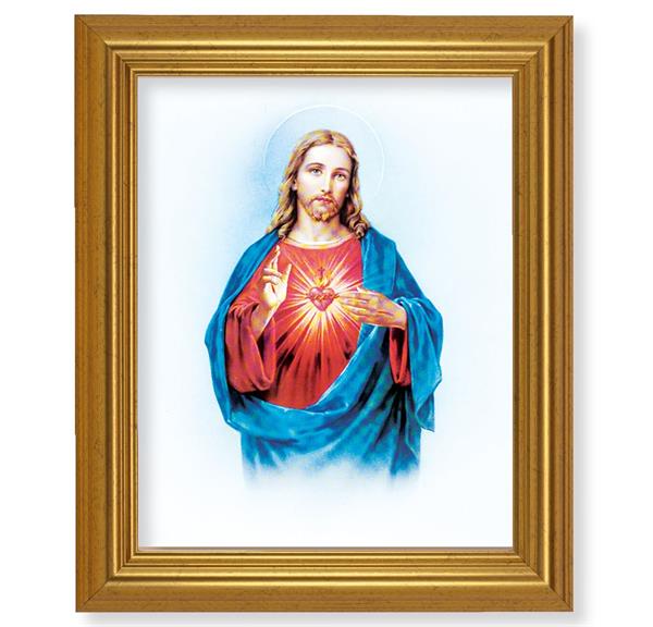 Sacred Heart, 10"x12" Gold-Leaf Finished Classic Frame, Italian Print on Artboard # 27137