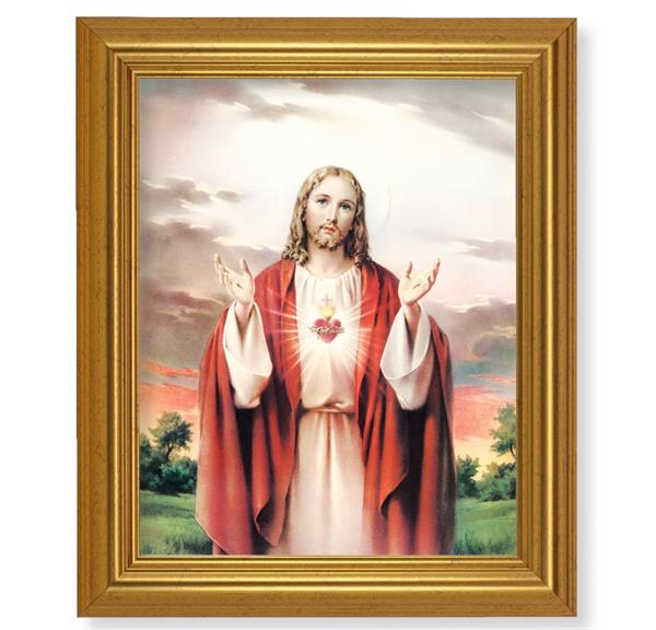 Sacred Heart of Jesus, 10"x12" Gold-Leaf Finished Classic Frame, Italian Print on Artboard # 27139