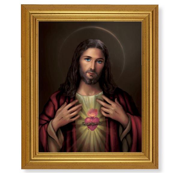 Sacred Heart of Jesus, 10"x12" Gold-Leaf Finished Classic Frame, Italian Print on Artboard # 27152