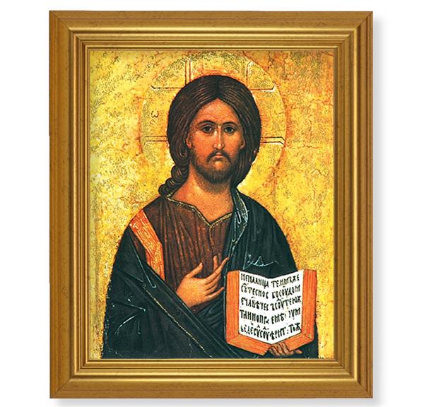 Christ All Knowing Icon, 10"x12" Gold-Leaf Finished Classic Frame, Italian Print on Artboard # 27169