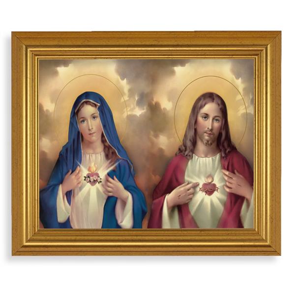 The Sacred Hearts, 10"x12" Gold-Leaf Finished Classic Frame, Italian Print on Artboard # 27183