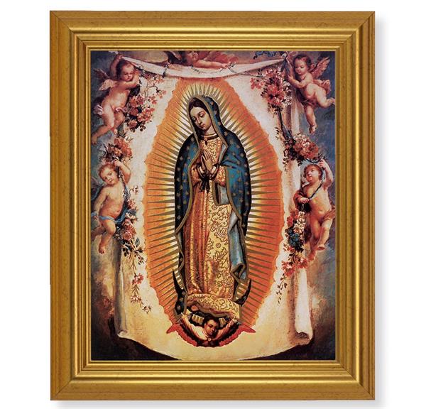 Our Lady of Guadalupe with Angels, 10"x12" Gold-Leaf Finished Classic Frame, Italian Print on Artboard # 27234