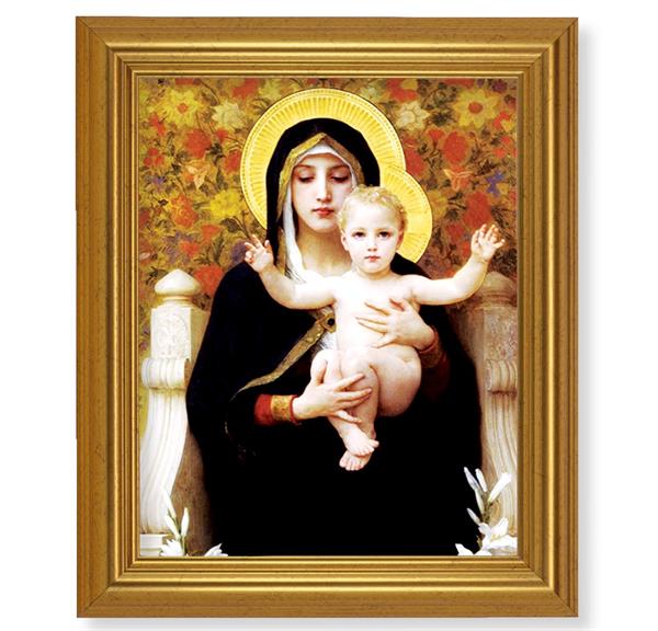 Bouguereau: Madonna of The Lilies, 10"x12" Gold-Leaf Finished Classic Frame, Italian Print on Artboard # 27242