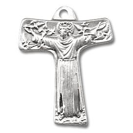 Sterling Silver St. Francis Tau Cross, 13/16" overall, Your choice of chain, # 27287