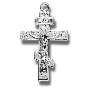 Sterling Silver Orthodox Crucifix, 3/4" overall, Your choice of chain, # 27299