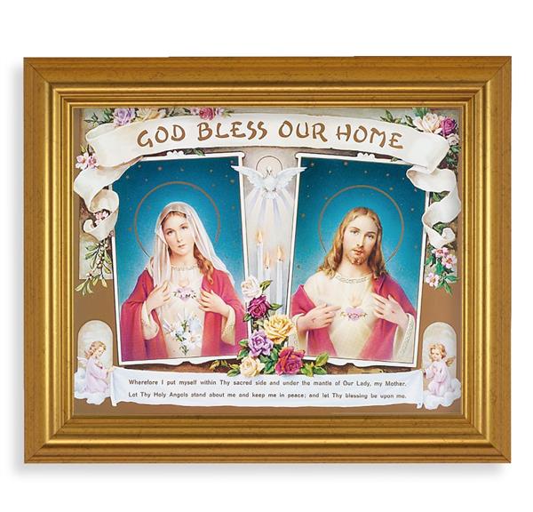 God Bless Our Home, 10"x12" Gold-Leaf Finished Classic Frame, Italian Print on Artboard # 27311
