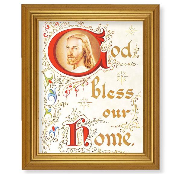 God Bless Our Home, 10"x12" Gold-Leaf Finished Classic Frame, Italian Print on Artboard # 27314