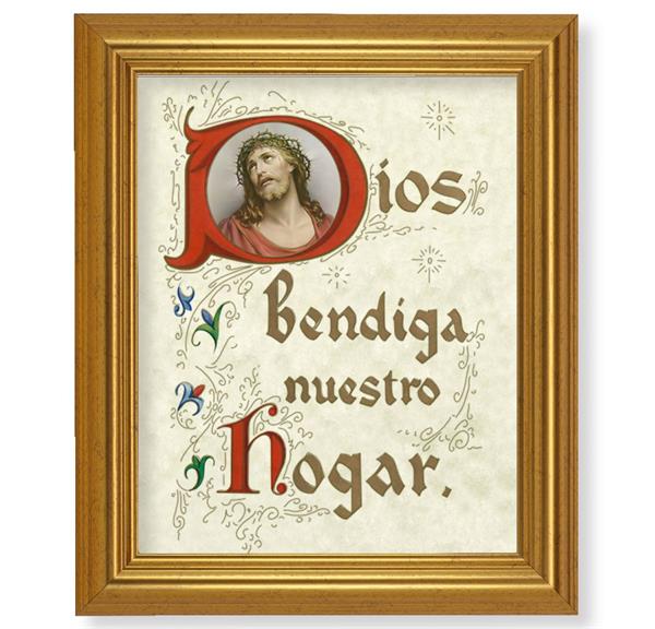 Spanish God Bless Our Home, 10"x12" Gold-Leaf Finished Classic Frame, Italian Print on Artboard # 27315
