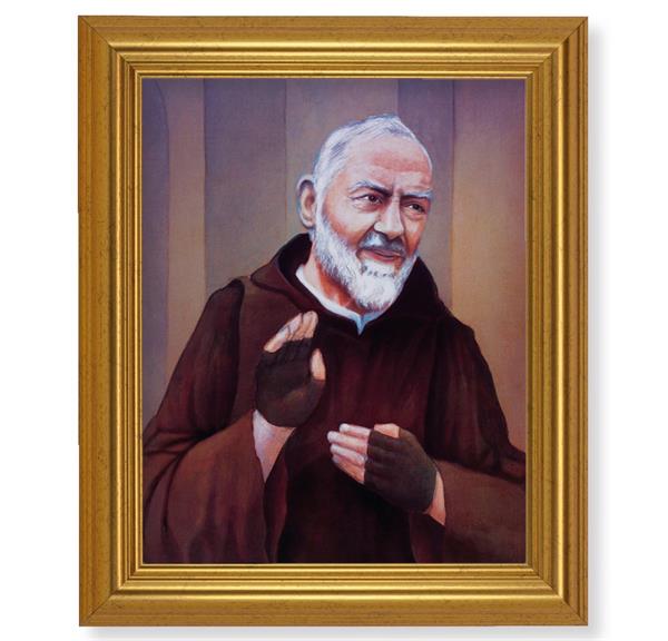 St. Padre Pio, 10"x12" Gold-Leaf Finished Classic Frame, Italian Print on Artboard # 27322