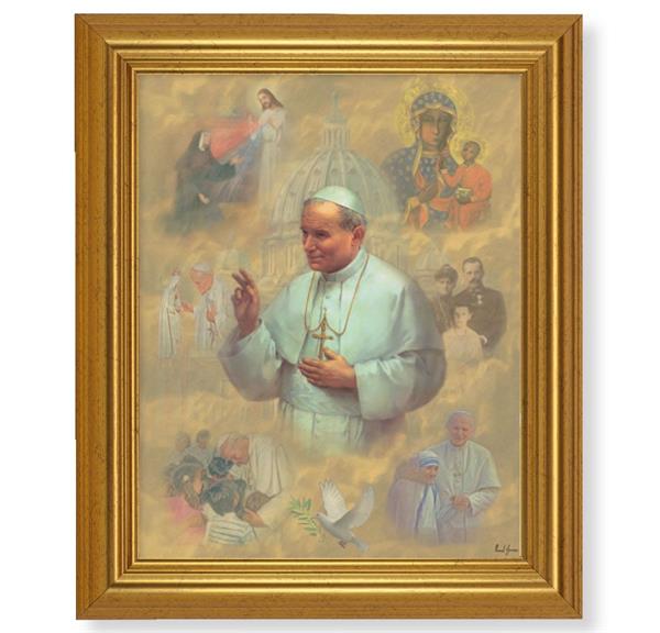 St. John Paul II Collage, 10"x12" Gold-Leaf Finished Classic Frame, Italian Print on Artboard # 27324