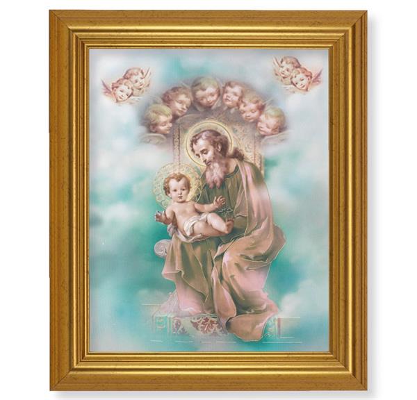 St. Joseph and Child Enthroned, 10"x12" Gold-Leaf Finished Classic Frame, Italian Print on Artboard # 27328