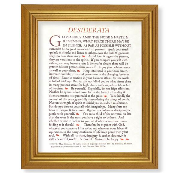 Desiderata Go Placidly Prayer, 10"x12" Gold-Leaf Finished Classic Frame, Italian Print on Artboard # 27332