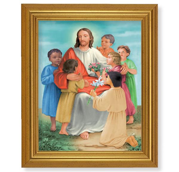 Jesus with Children, 10"x12" Gold-Leaf Finished Classic Frame, Italian Print on Artboard # 27334