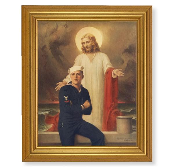 Chambers: Jesus Christ with Sailor, 10"x12" Gold-Leaf Finished Classic Frame, Italian Print on Artboard # 27363