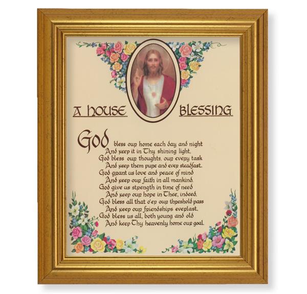 A House Blessing Picture, 10"x12" Gold-Leaf Finished Classic Frame, Italian Print on Artboard # 27374